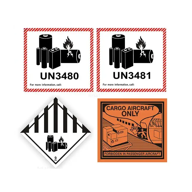 UN3480, UN3481, Class 9 and CARGO AIRCRAFT ONLY lithium battery labels and marks